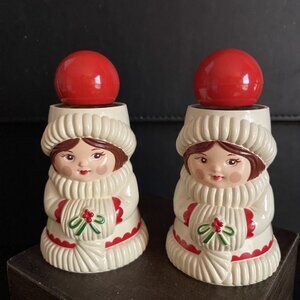 Vintage Avon Candle Holders Girls with Handwarmers and fragrance